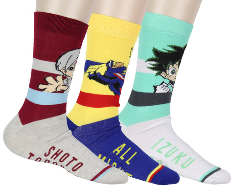 My Hero Academia Socks  Men's Character Design 3 Pack Adult Mid-Calf Crew Socks