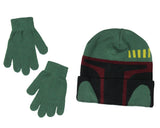 Star Wars Boba Fett Boy's Winter Cuff Knit Beanie w/Gloves Set Cold Weather OSFM