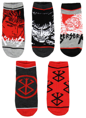 Berserk Socks Anime Guts Brand Of Sacrifice 5 Pack Mens No Show Ankle Socks