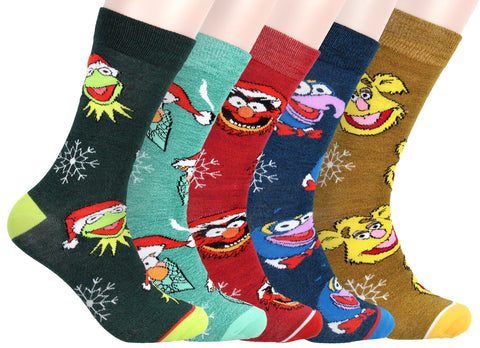 The Muppets Holiday Themed Kermit Animal Gonzo Beaker Fozzie 5 Pack Adult Crew Socks