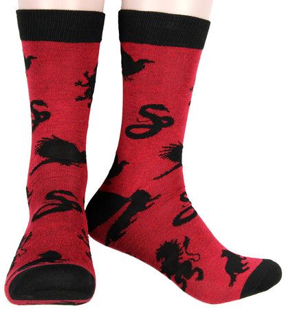 Harry Potter Socks House Crest and Animal Designs 5 Pack Adult Crew Socks