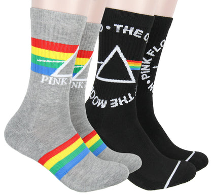Pink Floyd Socks Adult Dark Side Of The Moon 2 Pair Athletic Crew Socks