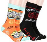 Naruto Shippuden Men's Ichiraku Ramen Noodle Soup 2 Pair Crew Socks