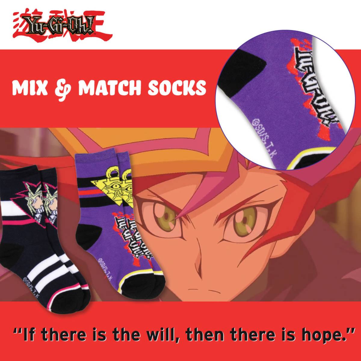 Yu-Gi-Oh! Boys' Socks Yami Yugi Pyramid Of Light 2 Pairs Kids Athletic Crew Socks