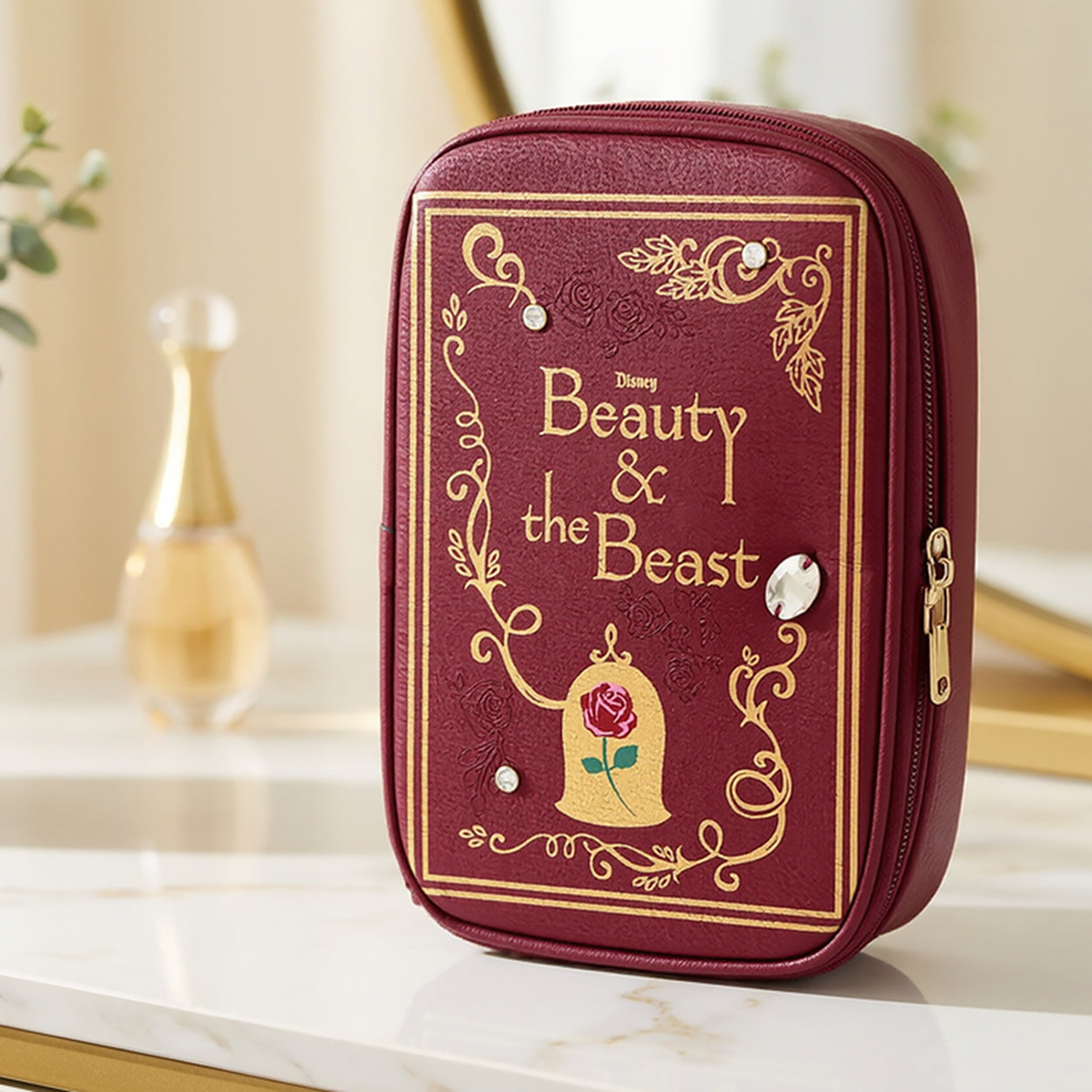 Disney Beauty and The Beast Storybook Cosmetic Toiletry Travel Bag, 8.5"