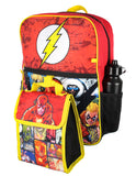 DC Comics The Flash 16" Backpack Cinch Bag Water Bottle Lunch Tote 5 Pc Set
