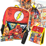 DC Comics The Flash 16" Backpack Cinch Bag Water Bottle Lunch Tote 5 Pc Set