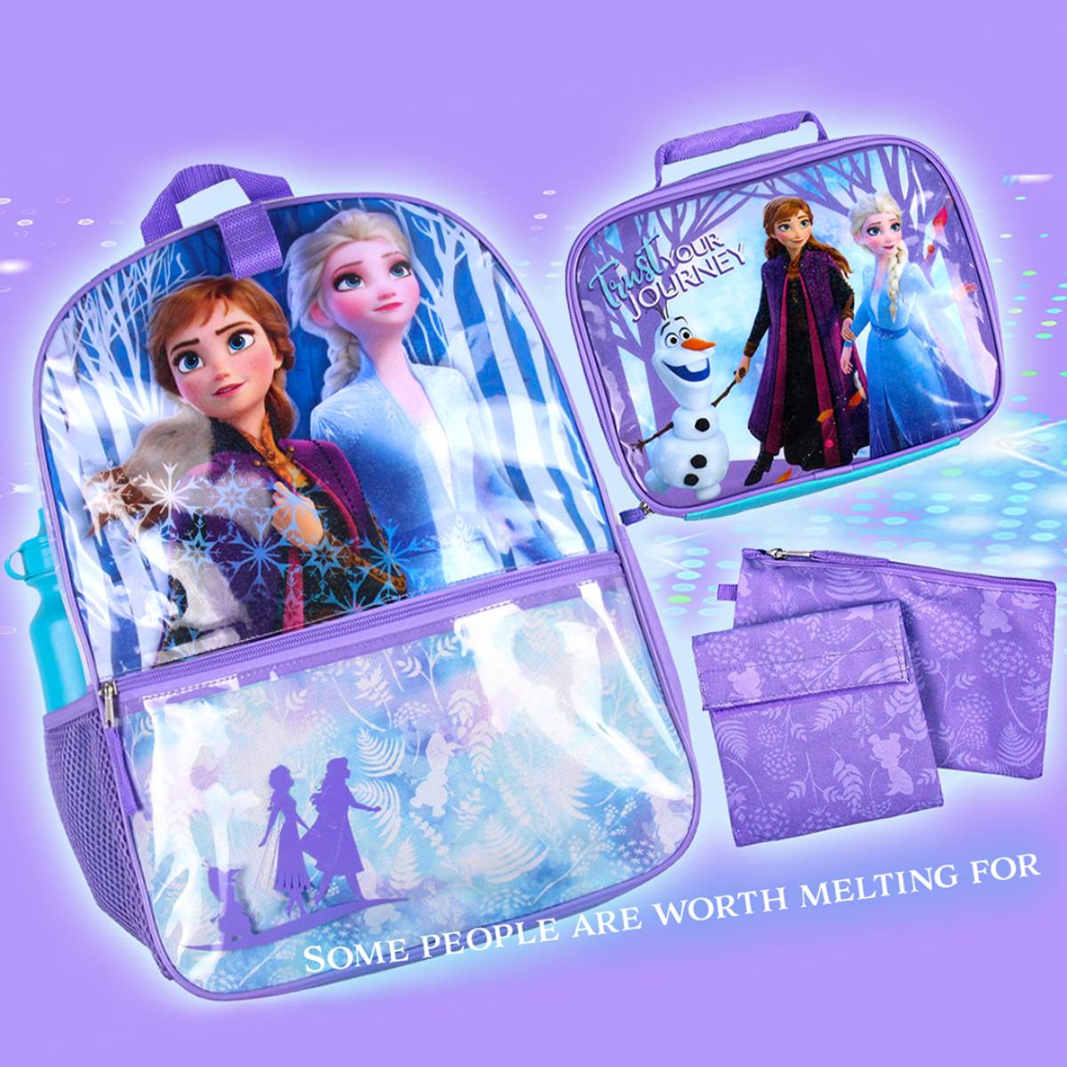 Disney Frozen Anna Elsa Olaf Trust Your Journey 5 PC Backpack Set Tote Bag 16"
