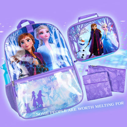Disney Frozen Anna Elsa Olaf Trust Your Journey 5 PC Backpack Set Tote Bag 16"