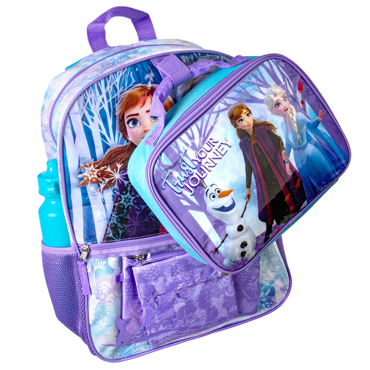 Disney Frozen Anna Elsa Olaf Trust Your Journey 5 PC Backpack Set Tote Bag 16"