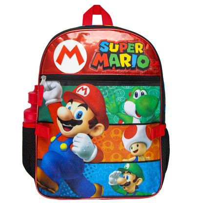 Super Mario Backpack with Detachable Mushroom Lunch Tote 16 Inch 5 Piece Set