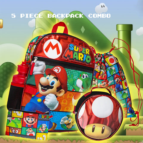 Nintendo Mario 5-Piece Backpack & Lunch Bag Set