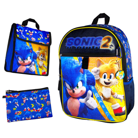 Sonic the Hedgehog 2 Movie Sonic Tails 16" Backpack w/ Lunch Tote 5 Piece Set