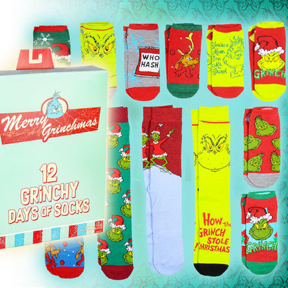 Dr. Seuss The Grinch Merry Grinchmas 12 Grinchy Days Of Socks Gift Box Set