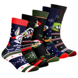 Looney Tunes Mens Character Christmas Holiday Novelty Crew Socks 5 Pack