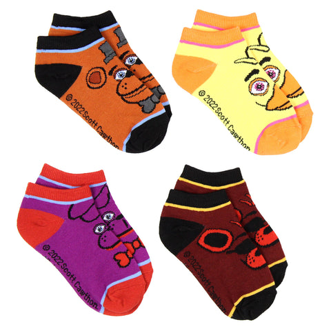 Five Nights at Freddy's Kids Character Designs No-Shoe Ankle Socks 4 Pairs, 10-4