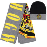 Harry Potter Wizarding World Hogwarts Crest Logo Knit Scarf & Cuff Beanie Set