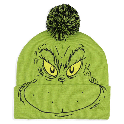 Dr. Seuss GRINCH Who Stole Christmas Embroidered Pom Beanie and Glove Set