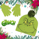 Dr. Seuss GRINCH Who Stole Christmas Embroidered Pom Beanie and Glove Set