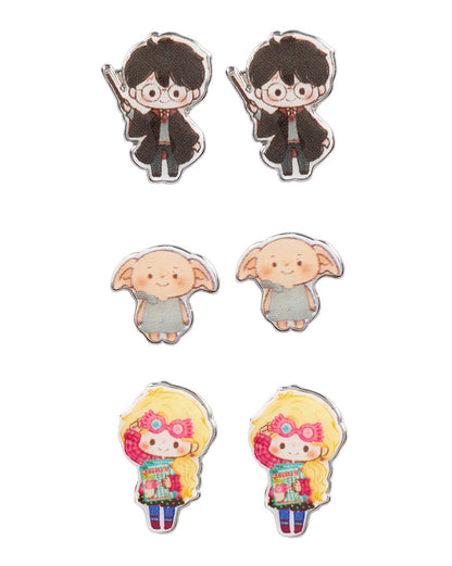 Harry Potter Chibi Character Fashion 6 Pack Costume Jewelry Stud Earrings Set