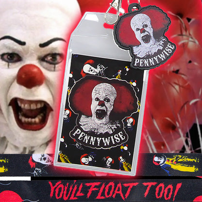 IT The Movie Pennywise ID Lanyard Badge Holder w/ And 2" Rubber Charm Pendant - Seven Times Six
