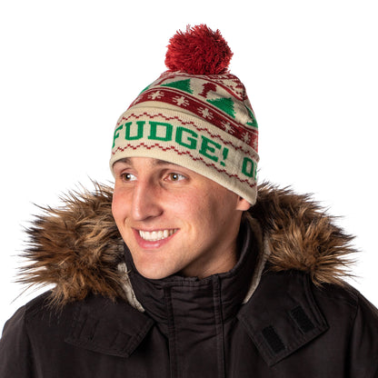 A Christmas Story Oh Fudge Leg Lamp Tree Far Isle Design Cuffed Adult Pom Beanie