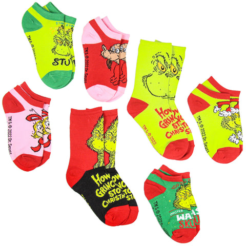 Dr Seuss Kids How The Grinch Stole Christmas Week Of Socks Mix and Match 7 Pairs
