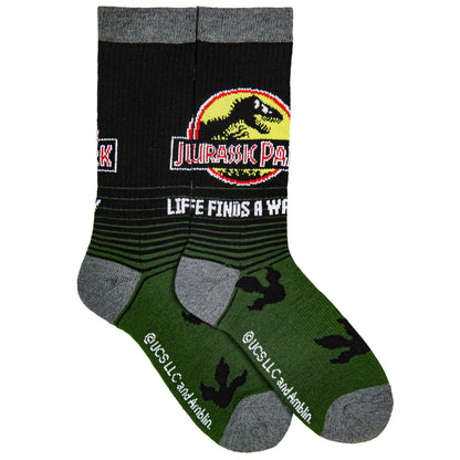 Jurassic Park Mens' Dinosaur Amusement Island-Inspired Adult Crew Socks 3 Pair