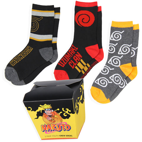 Naruto Shippuden Kids Ramen Take Out Gift Box 3-Pair Youth Crew Socks
