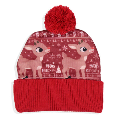 Rudolph The Red-Nosed Reindeer Cuffed Pom Beanie Hat