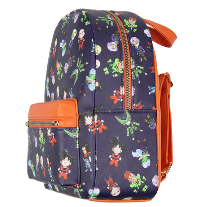 Dragon Ball Z All-Over Chibi Character Print Design Faux Leather Mini Backpack 11.5"