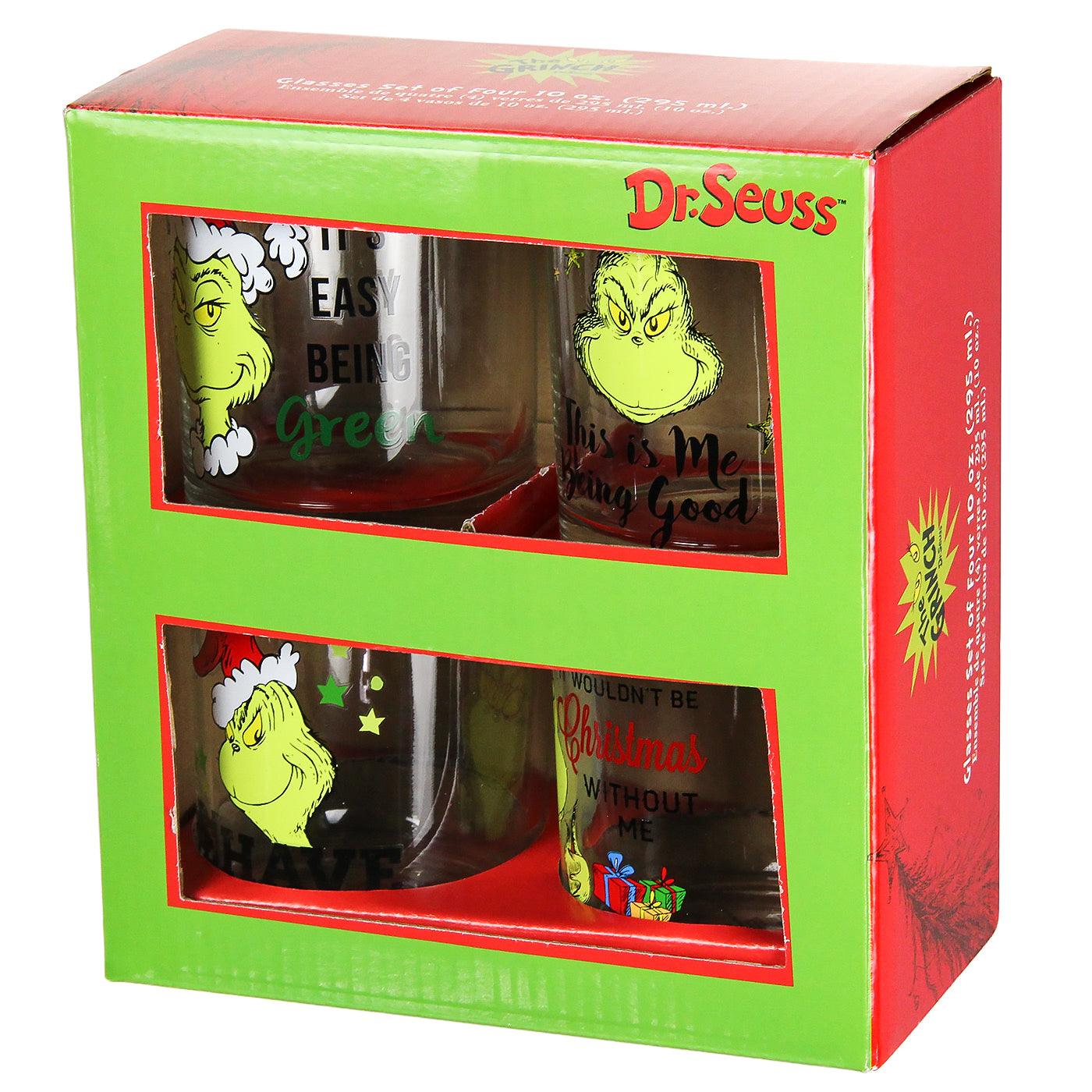 Dr. Seuss GRINCH Drinking Glasses Set Of 4 10 Oz. (295 ml.)