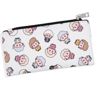 Golden Girls Wallet Chibi Character Zip Closure Faux Saffiano Leather Wallet