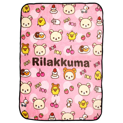 San-X Rilakkuma Korilakuma And Kiiroitori Soft Plush Throw Blanket 45" x 60"