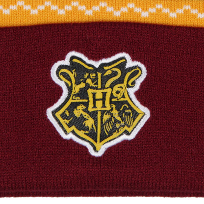 Harry Potter Adult Hogwarts School Crest Knit Cuff Pom Beanie Cap