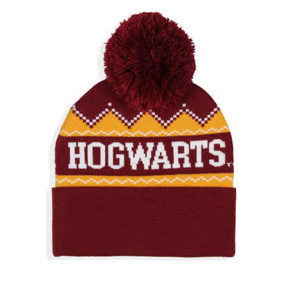 Harry Potter Adult Hogwarts School Crest Knit Cuff Pom Beanie Cap