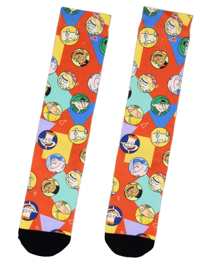 Hey Arnold Character Bubbles Allover Design Adult Crew Socks