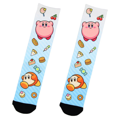 Kirby Loves To Eat Gaming Design Sublimation Crew Socks
