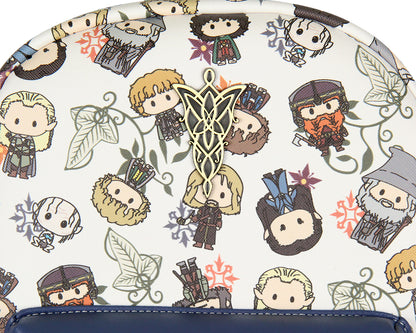 The Lord Of The Rings Allover Chibi Character Pattern Faux Leather Mini Backpack 12"