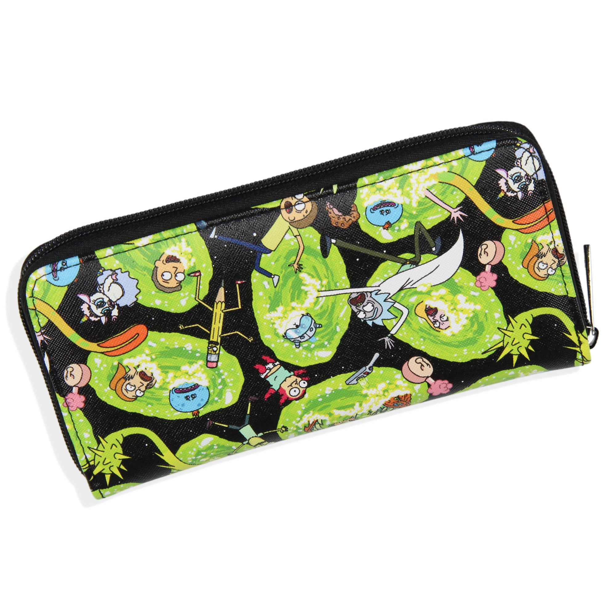 Rick and Morty Wallet Portals and Characters Faux Saffiano Zip Closure Wallet