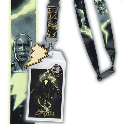 Black Adam Movie Reversible ID Lanyard Badge Holder With Lightning Charm