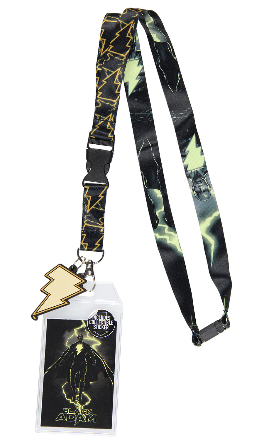 Black Adam Movie Reversible ID Lanyard Badge Holder With Lightning Charm