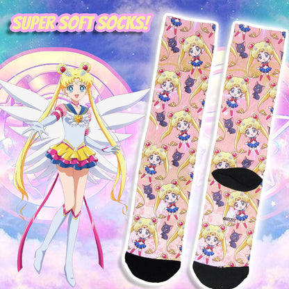 Sailor Moon Crystal Anime Sailor Moon And Artemis Chibi Sublimated Crew Socks