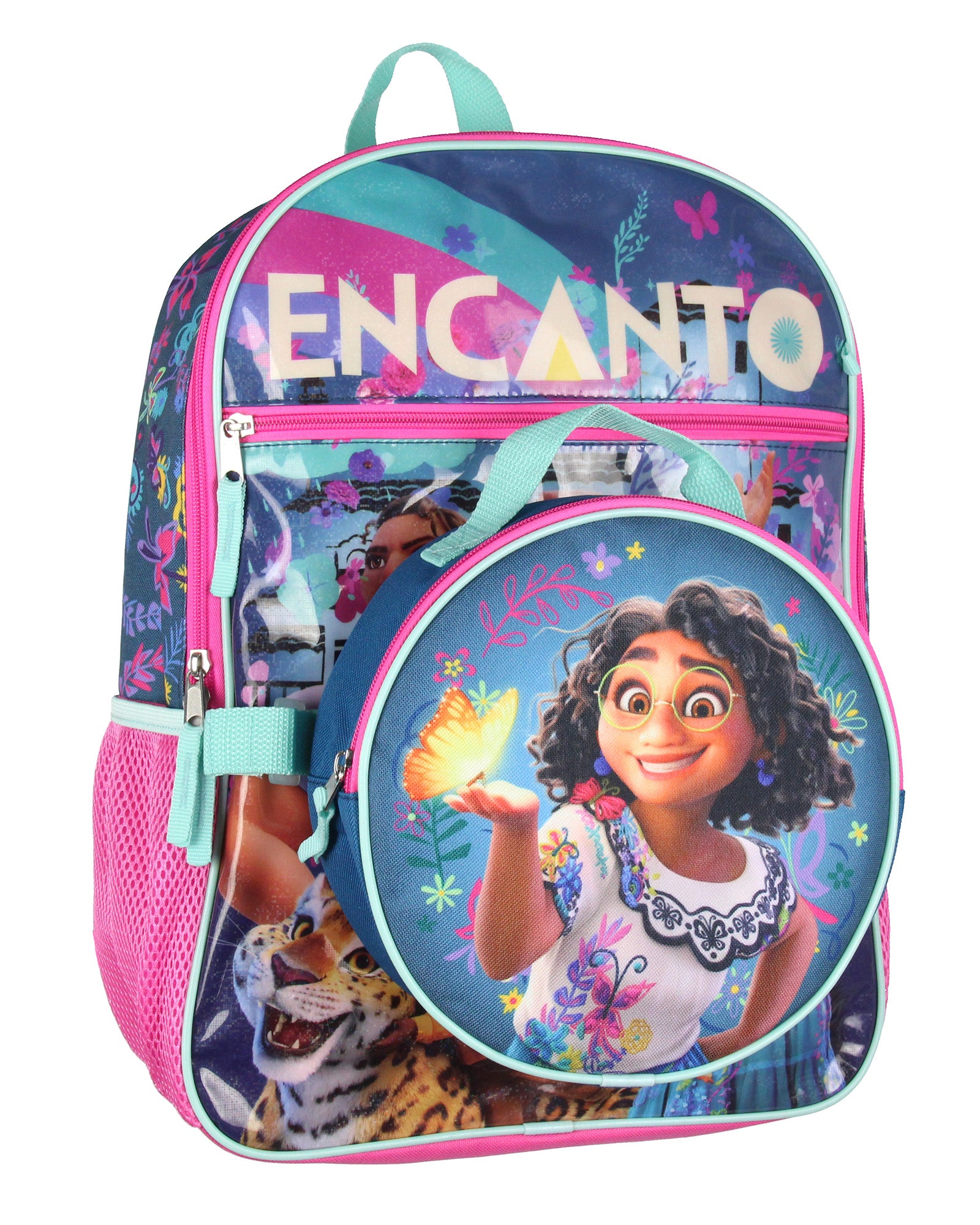 Disney Encanto 5 Pc Backpack Set Lunch Box Pencil Case Keychain and Carabiner 16"