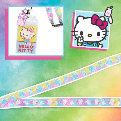 Sanrio Hello Kitty Pastel ID Badge Holder Lanyard w/ Kitty Cup Rubber Pendant