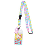 Sanrio Hello Kitty Pastel ID Badge Holder Lanyard w/ Kitty Cup Rubber Pendant