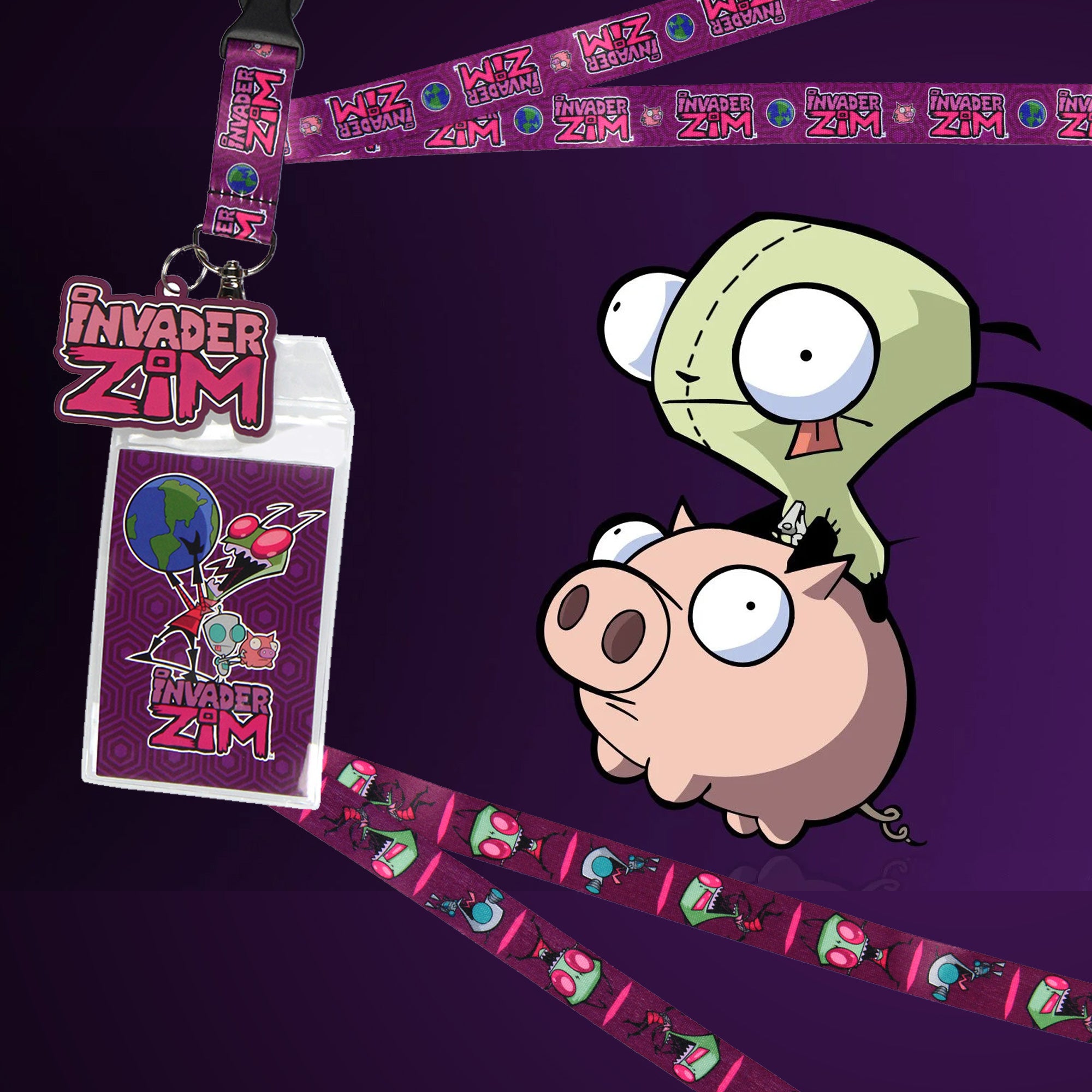 Invader Zim and Gir ID Badge Holder Lanyard w/ 2" Logo Rubber Pendant