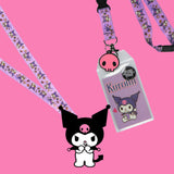 Sanrio Kuromi ID Badge Holder Lanyard w/ Rubber Pendant and Collectible Sticker