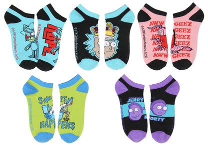 Rick and Morty Men's Mix and Match Ankle No-Show Socks 5 Pair Pack