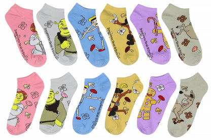 Shrek Women's Franchise Characters And Mushrooms No-Show Ankle Socks 6 Pair Pack